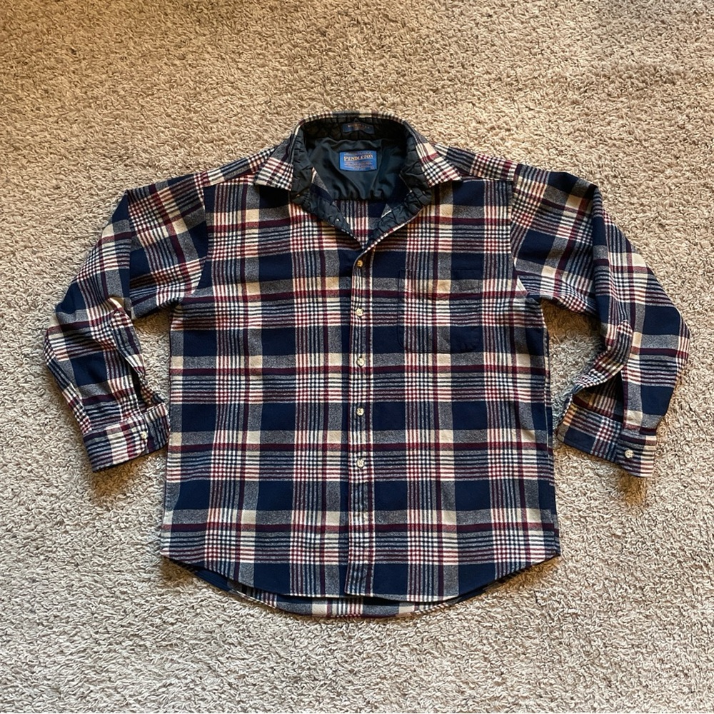 Vintage Pendleton Women's Wool Red Blue Plaid Button Up 1 Pocket Size Large